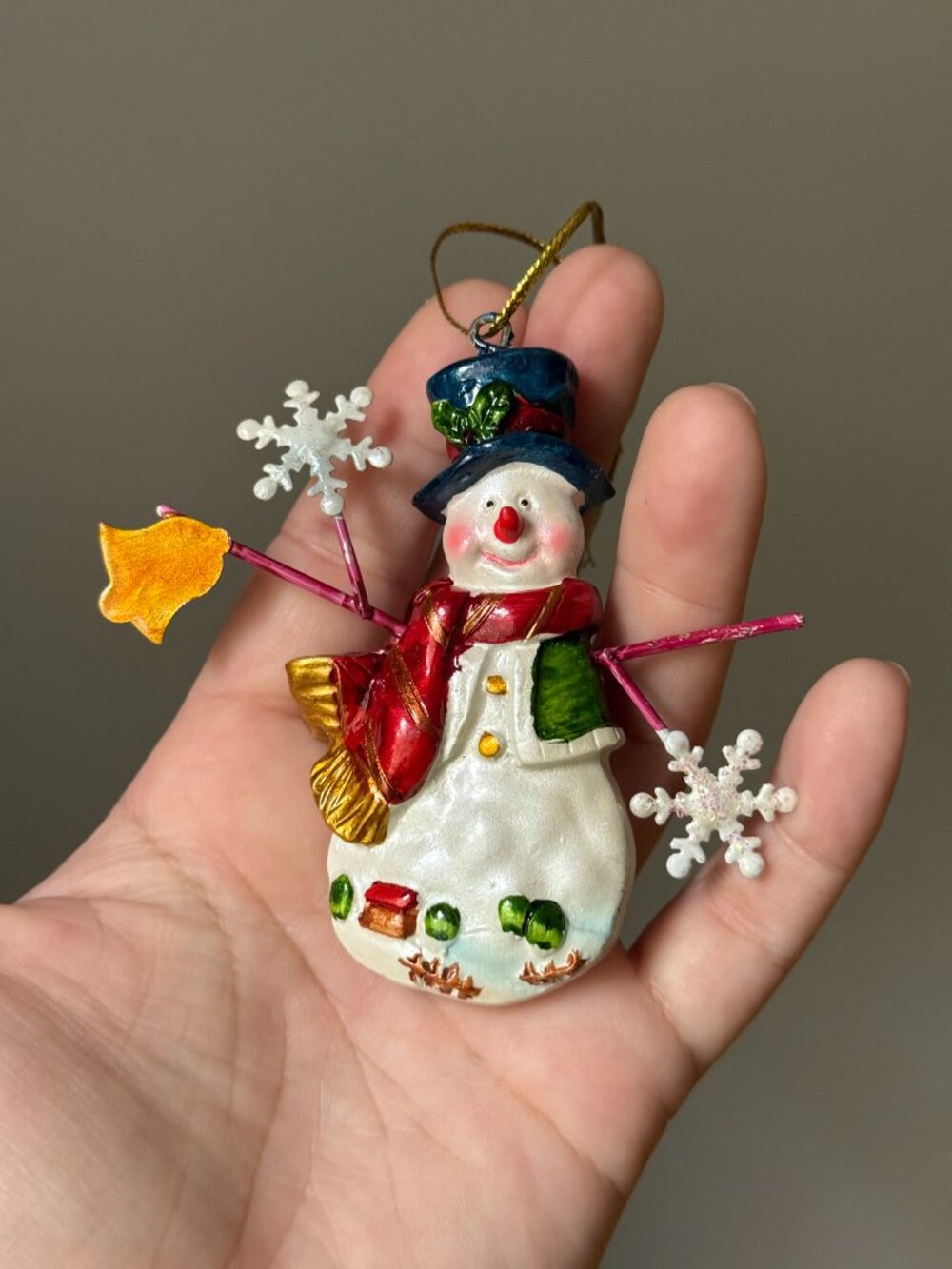 Christmas Tree Ornament Snowman Vintage c1990s Handpainted Resin Figure